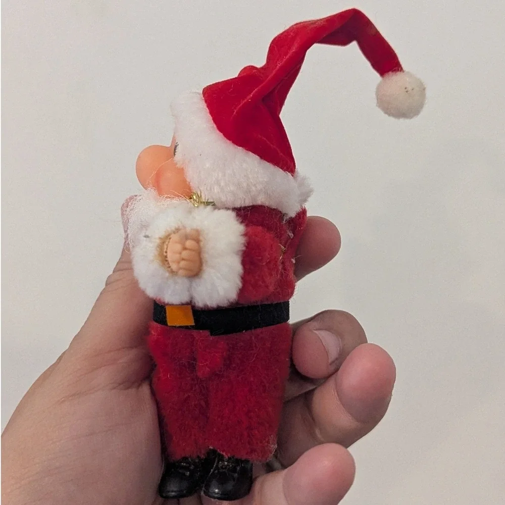 VTG Santa Claus Christmas Ornament/Decor Set of 2 Flocked Rubber Face Pinch
